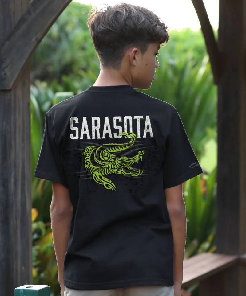 Tribal Gator - Black Short Sleeve Crewneck T-Shirt - Image 2