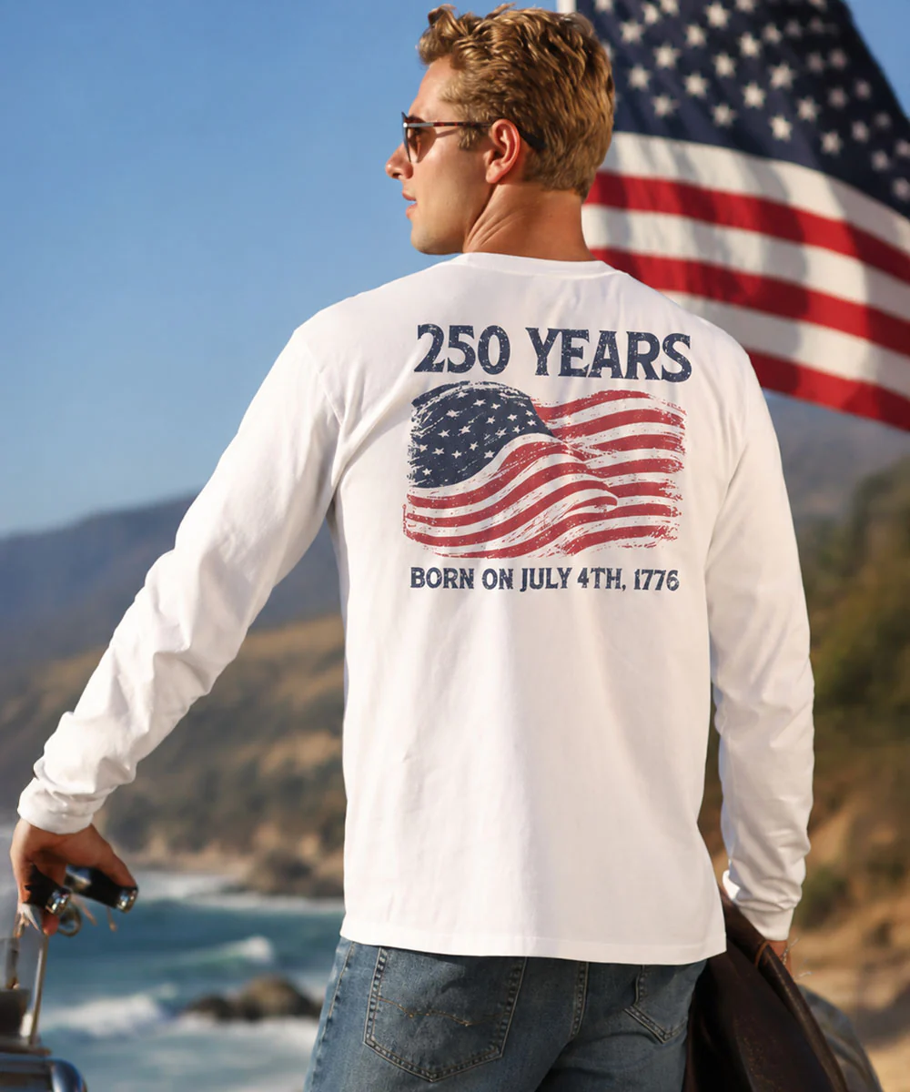 250 Years America - White Long Sleeve Crewneck T-Shirt - Image 2