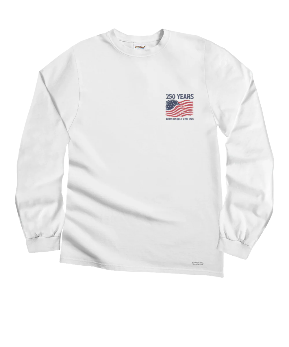 250 Years America - White Long Sleeve Crewneck T-Shirt - Image 4