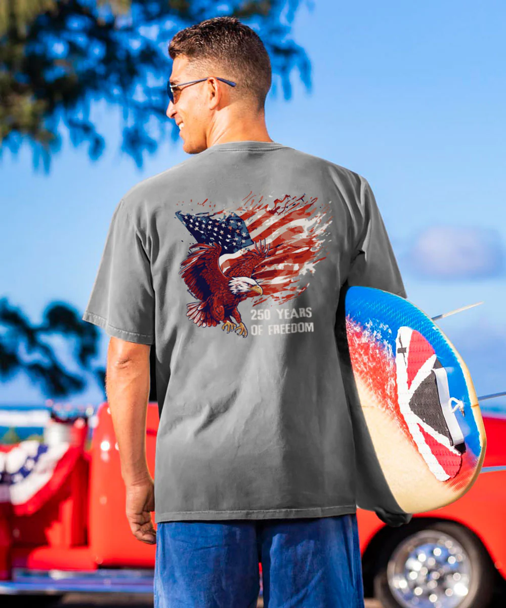 250 Years Freedom Eagle Flight Limited Release - Crater Dyed® Short Sleeve Crewneck T-Shirt - Image 2