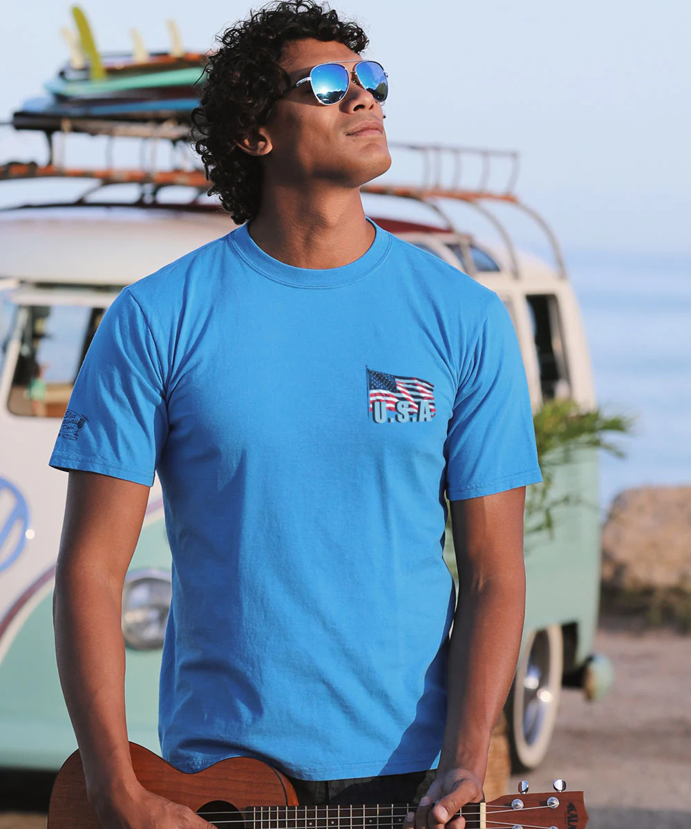 250 Years Majestic Mountains Limited Release - Blue Hawaii Dyed Short Sleeve Crewneck T-Shirt - Image 3