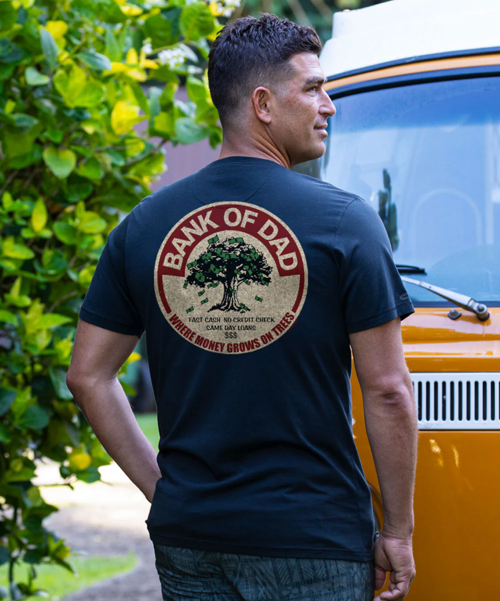 Bank Of Dad Trees - Jet Black Short Sleeve Pima T-Shirt - Image 2