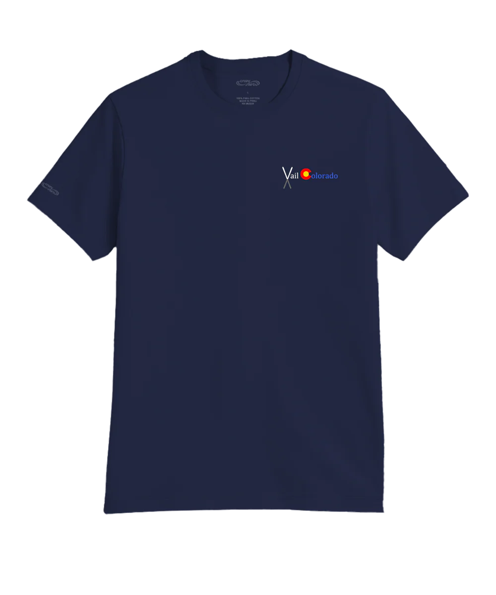 Colorado Flag Crossed Skis - Indigo Short Sleeve Pima T-Shirt - Image 4