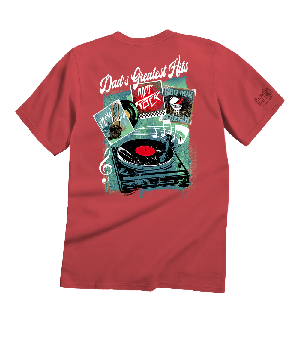 Dads Greatest Hits - Paradise Red Dyed Short Sleeve Crewneck T-Shirt