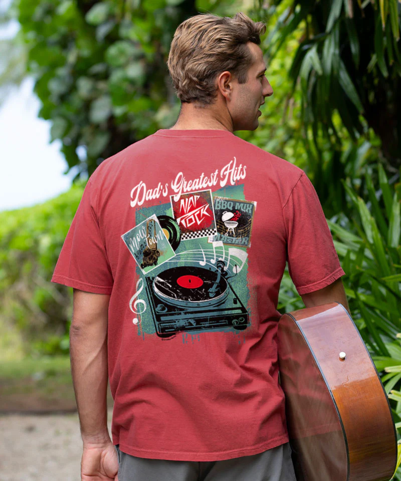 Dads Greatest Hits - Paradise Red Dyed Short Sleeve Crewneck T-Shirt - Image 2