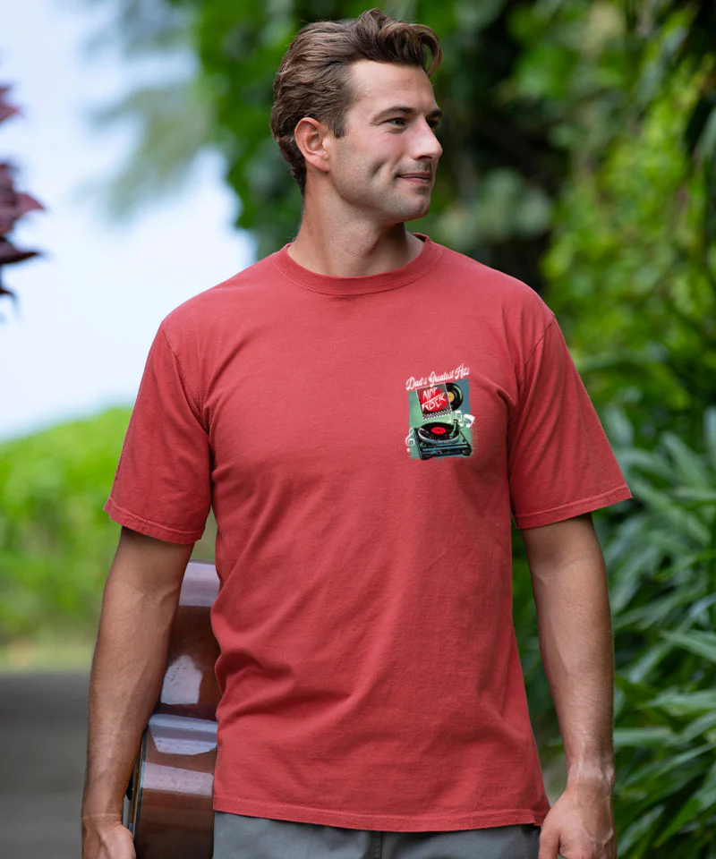 Dads Greatest Hits - Paradise Red Dyed Short Sleeve Crewneck T-Shirt - Image 3