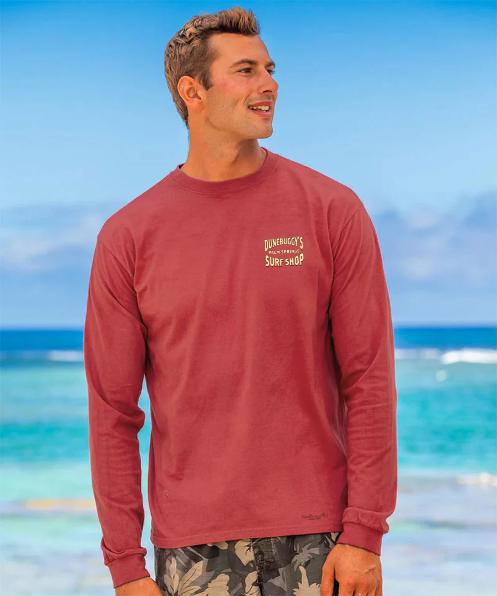 Dune Buggy Surf - Paradise Red Dyed Long Sleeve Crewneck T-Shirt - Image 3
