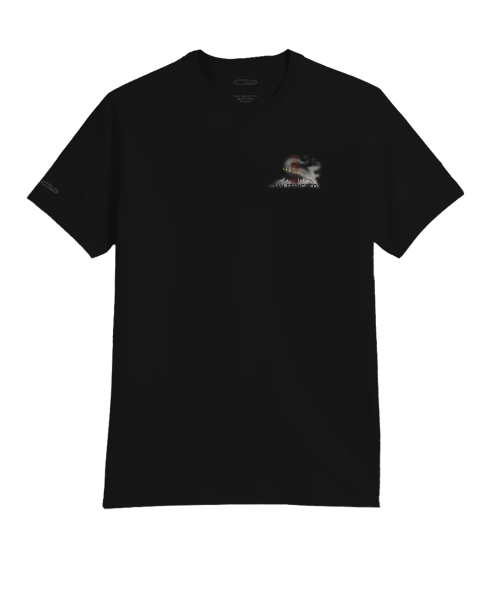 Golden Gate Fog - Jet Black Short Sleeve Pima T-Shirt - Image 4