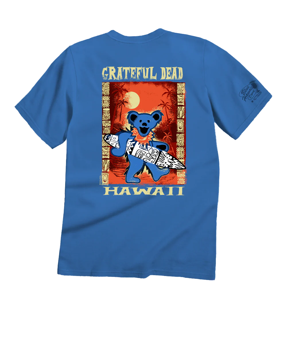 Grateful Dead Tiki Bear - Blue Hawaii Dyed Short Sleeve Crewneck T-Shirt