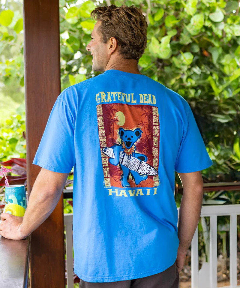 Grateful Dead Tiki Bear - Blue Hawaii Dyed Short Sleeve Crewneck T-Shirt - Image 2