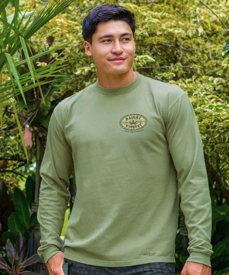 Haight Ashbury Medallion - Hemp Dyed Long Sleeve Crewneck T-Shirt - Image 3