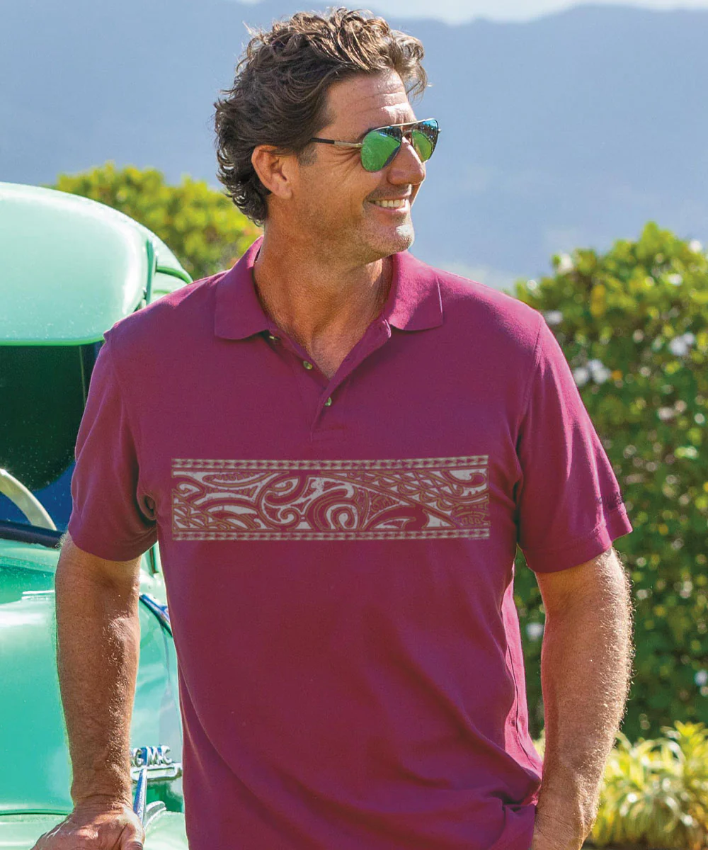 Island Tribal Band - Wine Dyed Short Sleeve Oceanfront Polo Shirt - Image 2
