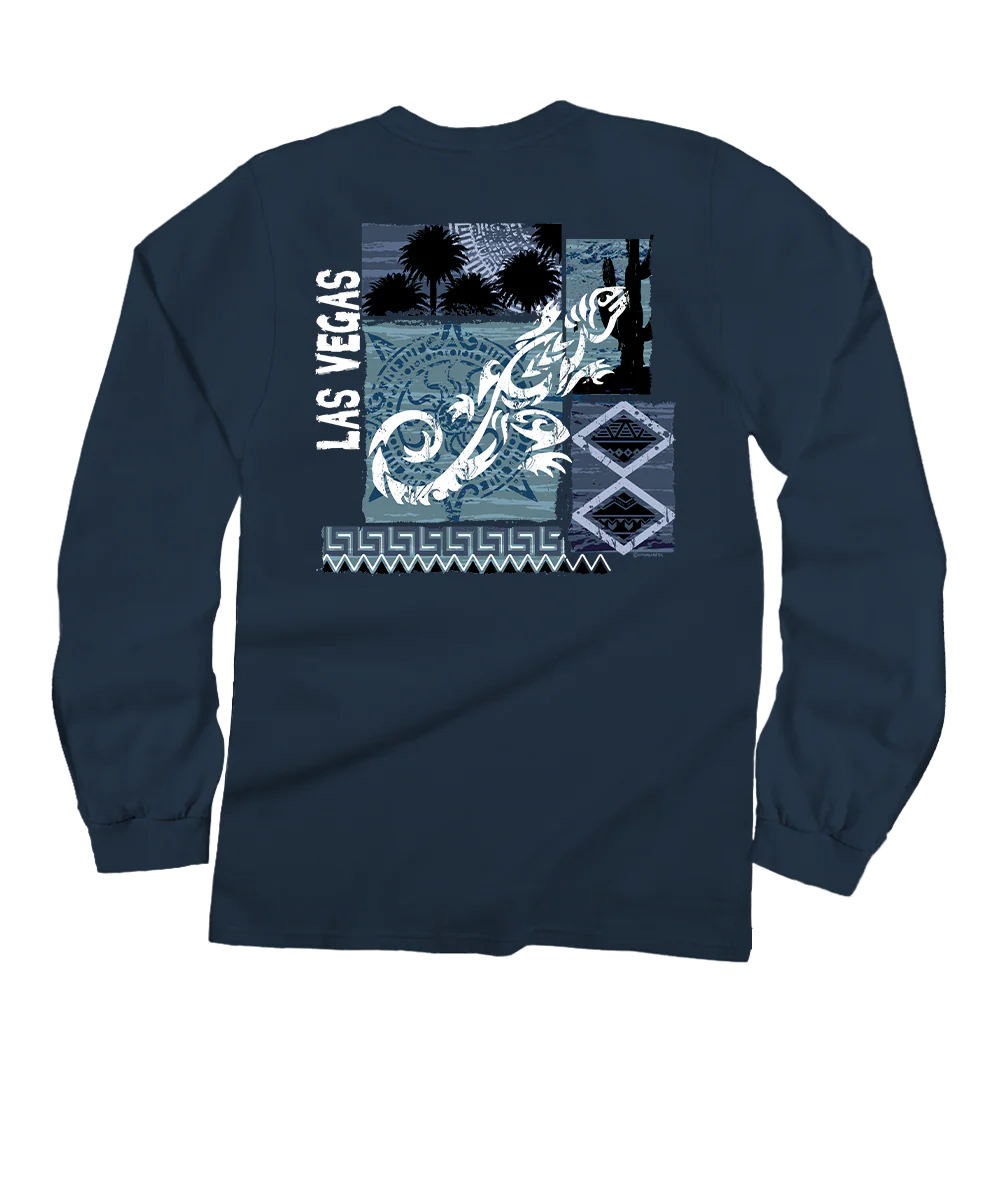 Lizard Paradise - Navy Long Sleeve Crewneck T-Shirt