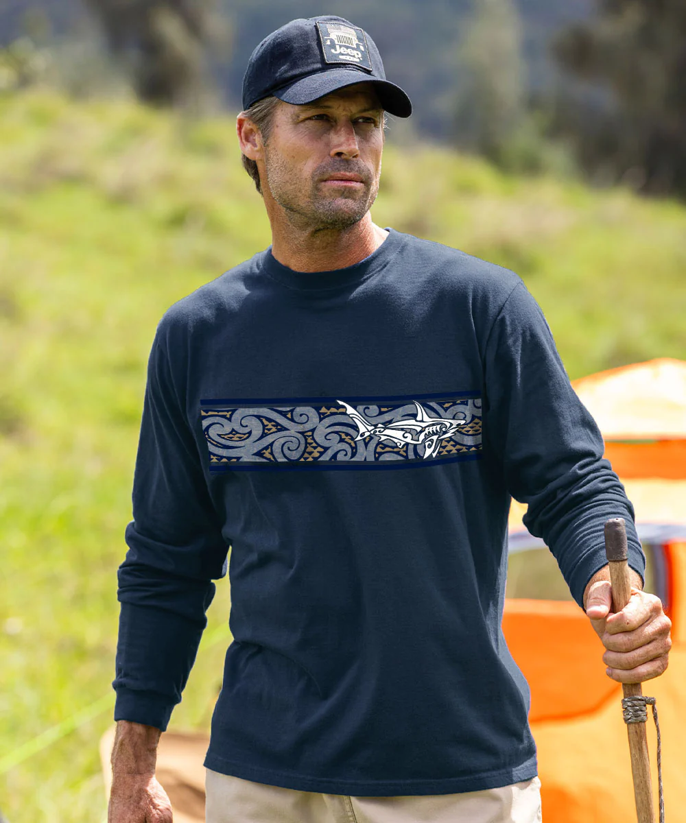 Mano A Mano Ekahi Stripe - Navy Long Sleeve Crewneck T-Shirt - Image 2