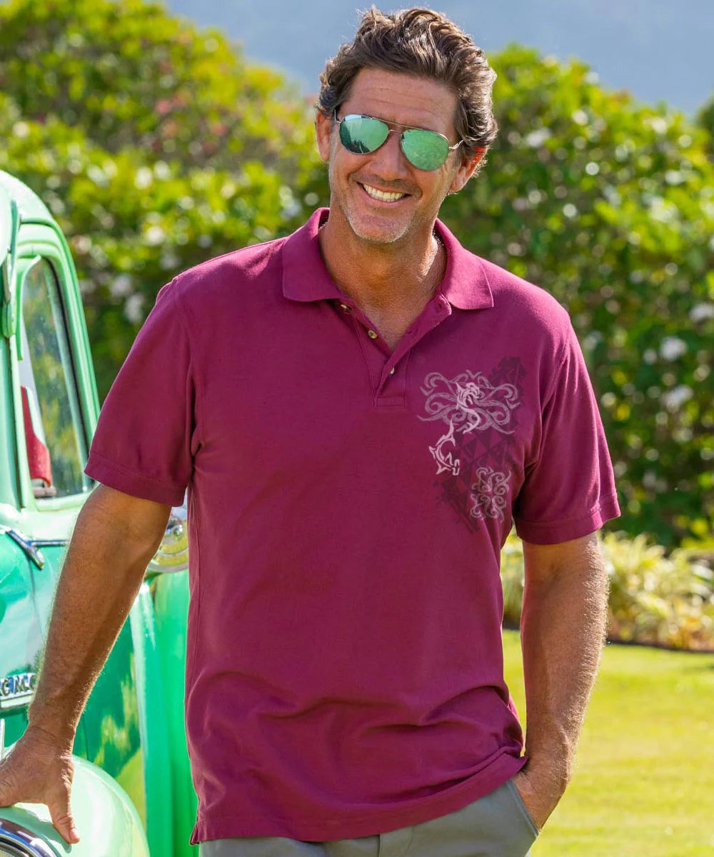 Mano Tapa - Wine Dyed Short Sleeve Oceanfront Polo Shirt - Image 2