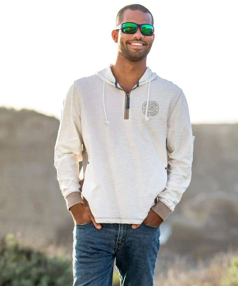 North Shore Surf Shack - Natural/Gray Long Sleeve Longboard Hooded Tee - Image 3