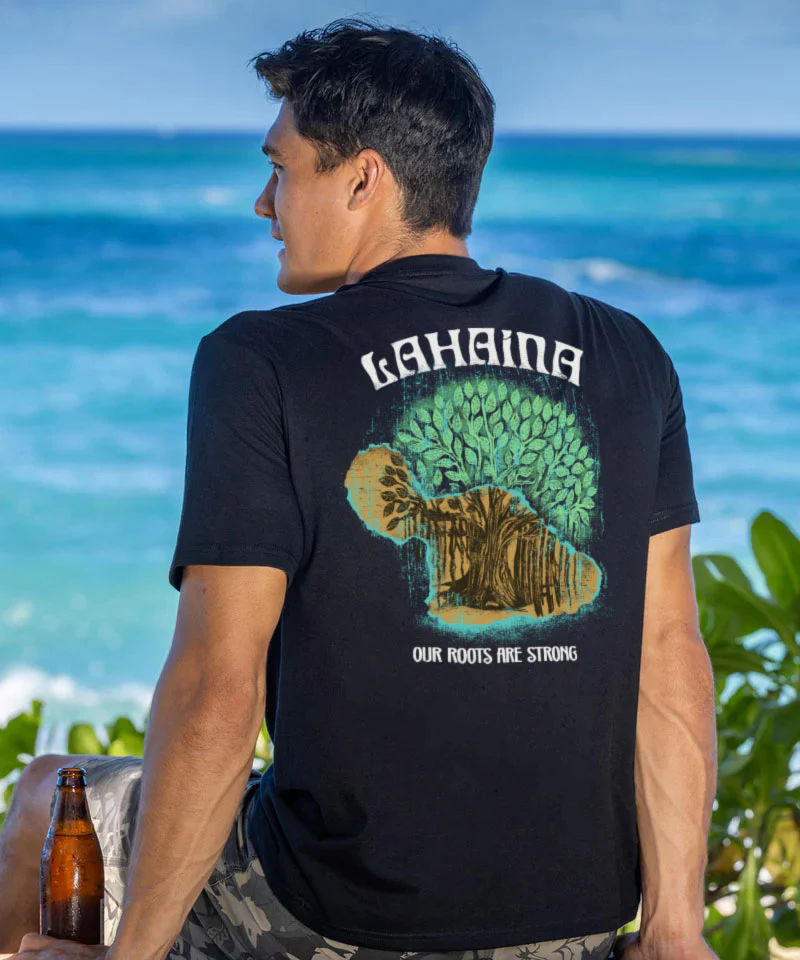 Lahaina Our Roots Are Strong - Black Short Sleeve Crewneck T-Shirt - Image 2
