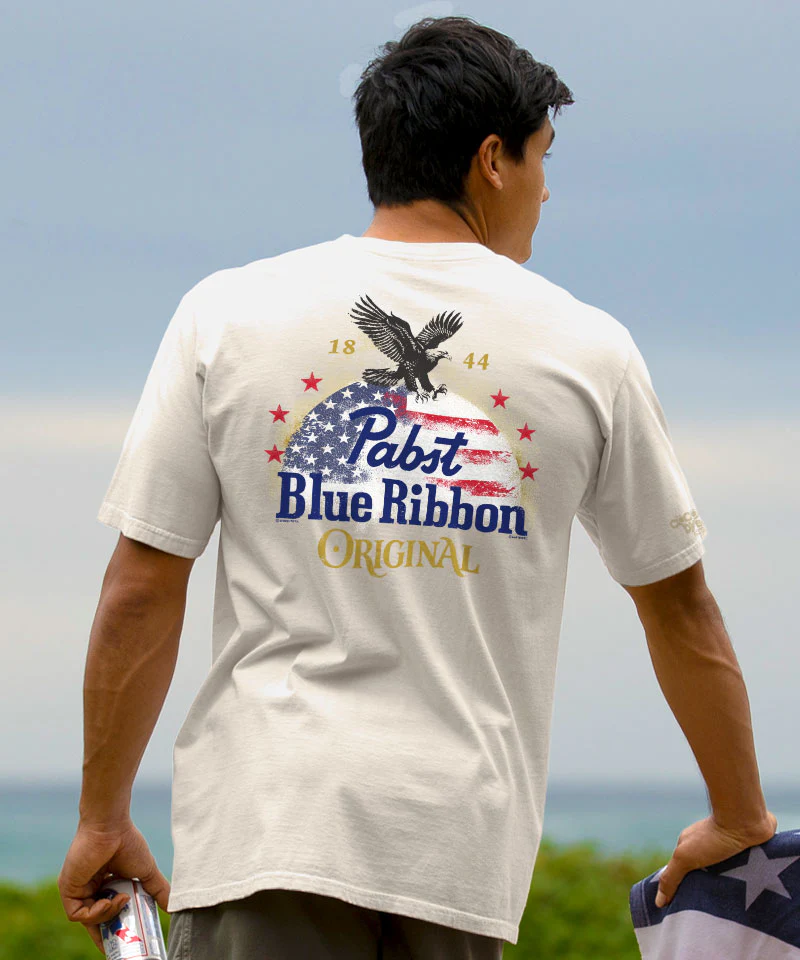 Pabst Blue Ribbon Eagle 1844 - Coconut Dyed Short Sleeve Crewneck T-Shirt - Image 2