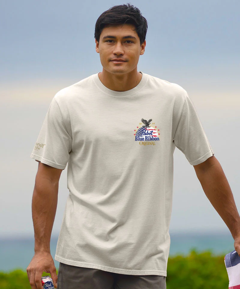 Pabst Blue Ribbon Eagle 1844 - Coconut Dyed Short Sleeve Crewneck T-Shirt - Image 3