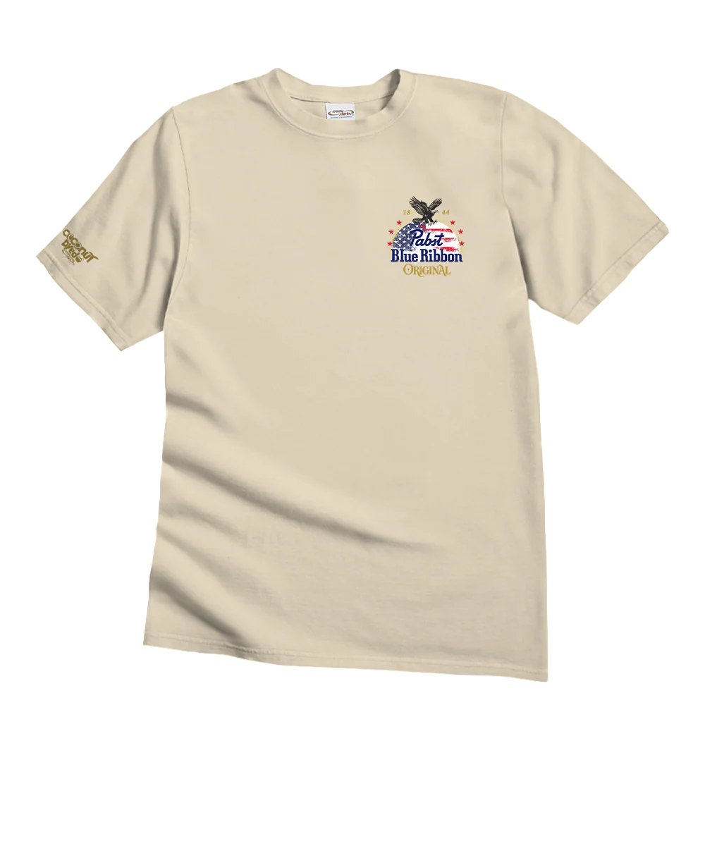 Pabst Blue Ribbon Eagle 1844 - Coconut Dyed Short Sleeve Crewneck T-Shirt - Image 4