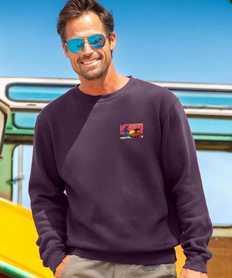 Painted Lido Beach - Blackberry Dyed Long Sleeve Sweatshirt - Image 3
