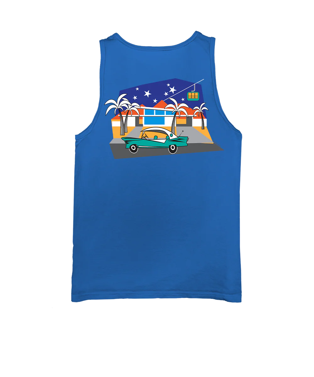 Palm Springs Style - Blue Hawaii Dyed Sleeveless Tank Top