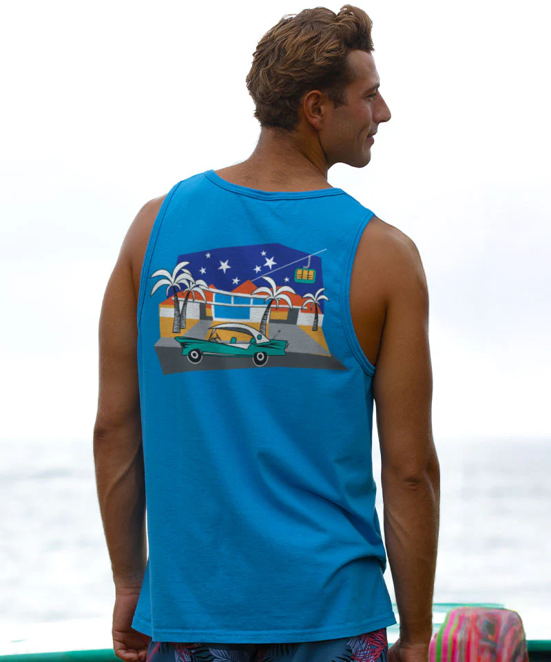Palm Springs Style - Blue Hawaii Dyed Sleeveless Tank Top - Image 2