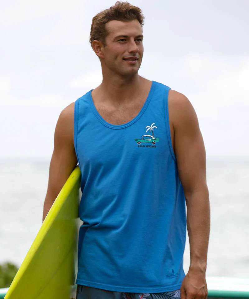 Palm Springs Style - Blue Hawaii Dyed Sleeveless Tank Top - Image 3