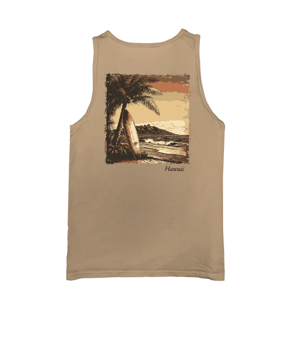 Retro Island Surf Scenic - Kona Coffee Dyed Sleeveless Tank Top