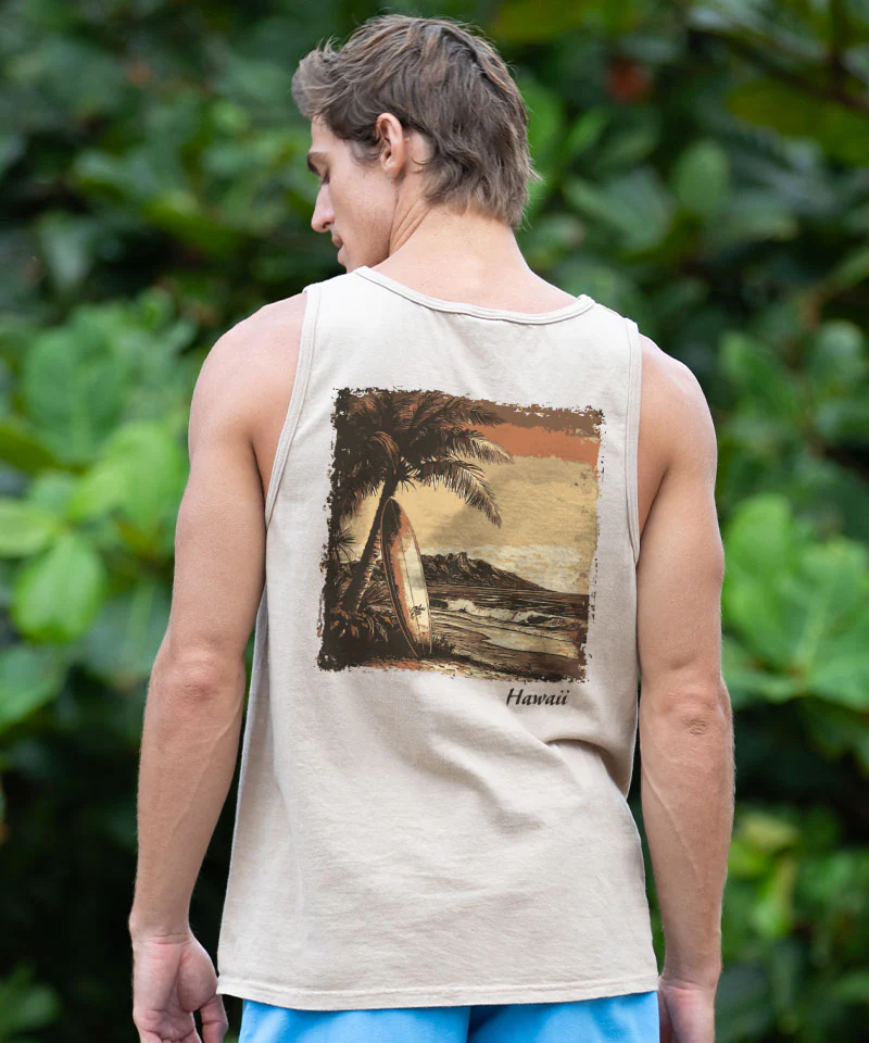 Retro Island Surf Scenic - Kona Coffee Dyed Sleeveless Tank Top - Image 2