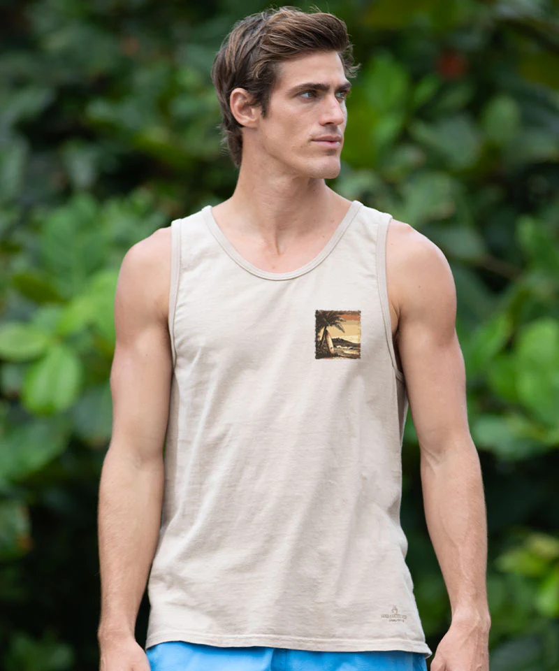 Retro Island Surf Scenic - Kona Coffee Dyed Sleeveless Tank Top - Image 3
