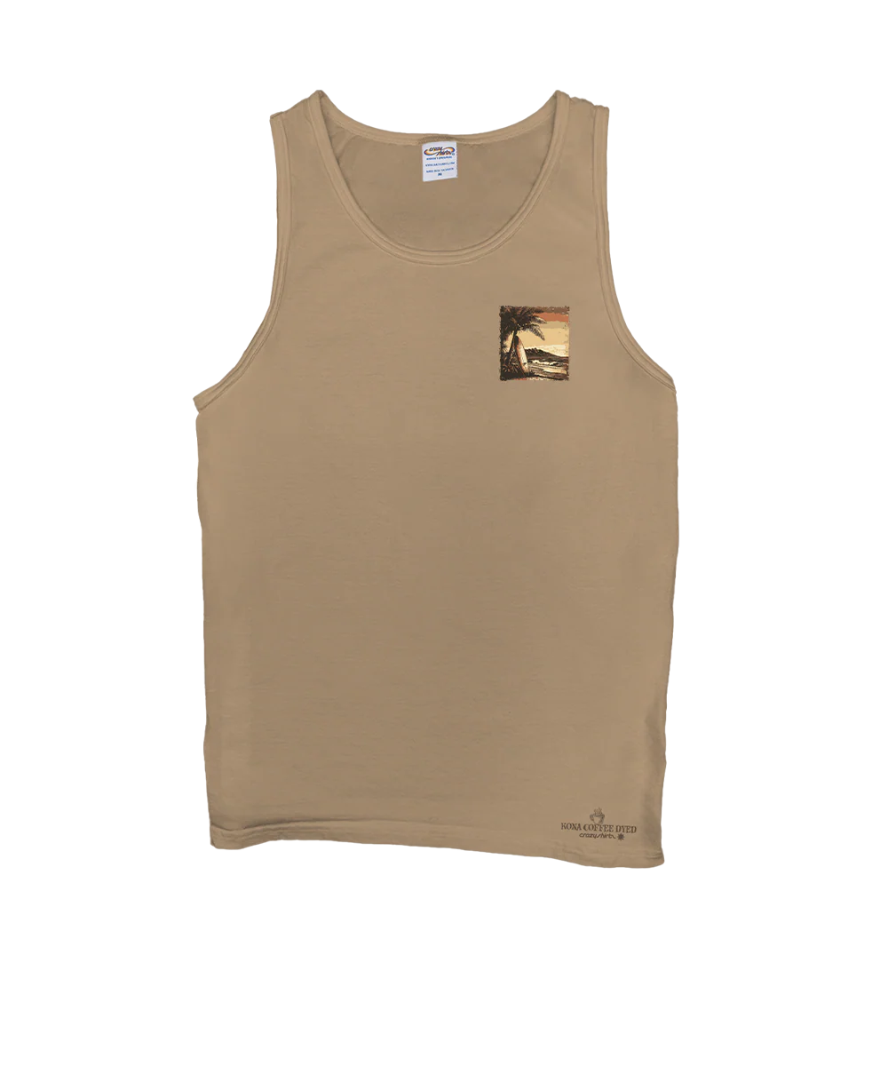 Retro Island Surf Scenic - Kona Coffee Dyed Sleeveless Tank Top - Image 4