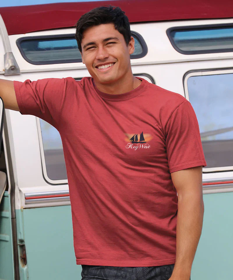 Sails At Sunset - Paradise Red Dyed Short Sleeve Crewneck T-Shirt - Image 3