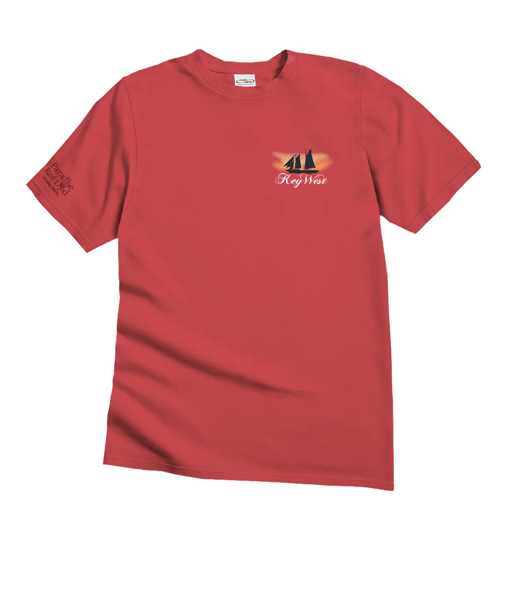 Sails At Sunset - Paradise Red Dyed Short Sleeve Crewneck T-Shirt - Image 4