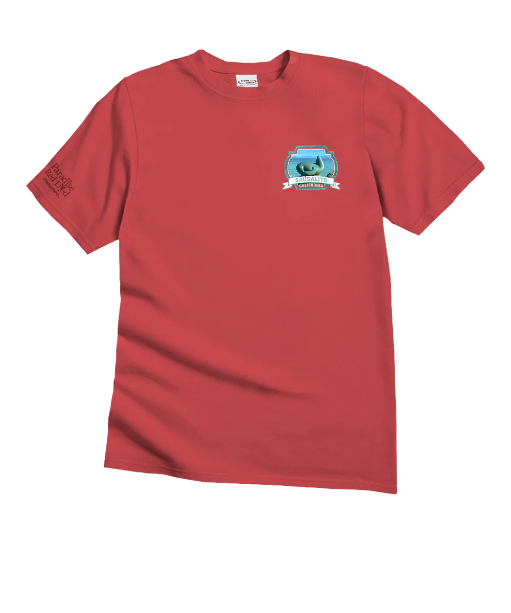 Sausalito Seal Statue - Paradise Red Dyed Short Sleeve Crewneck T-Shirt - Image 4