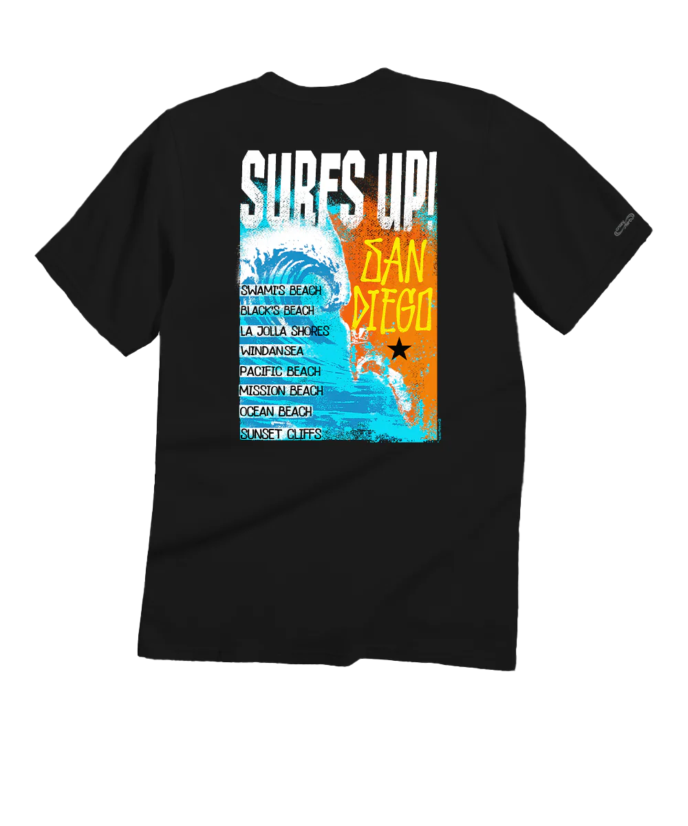 Surfs Up San Diego - Black Short Sleeve Crewneck T-Shirt