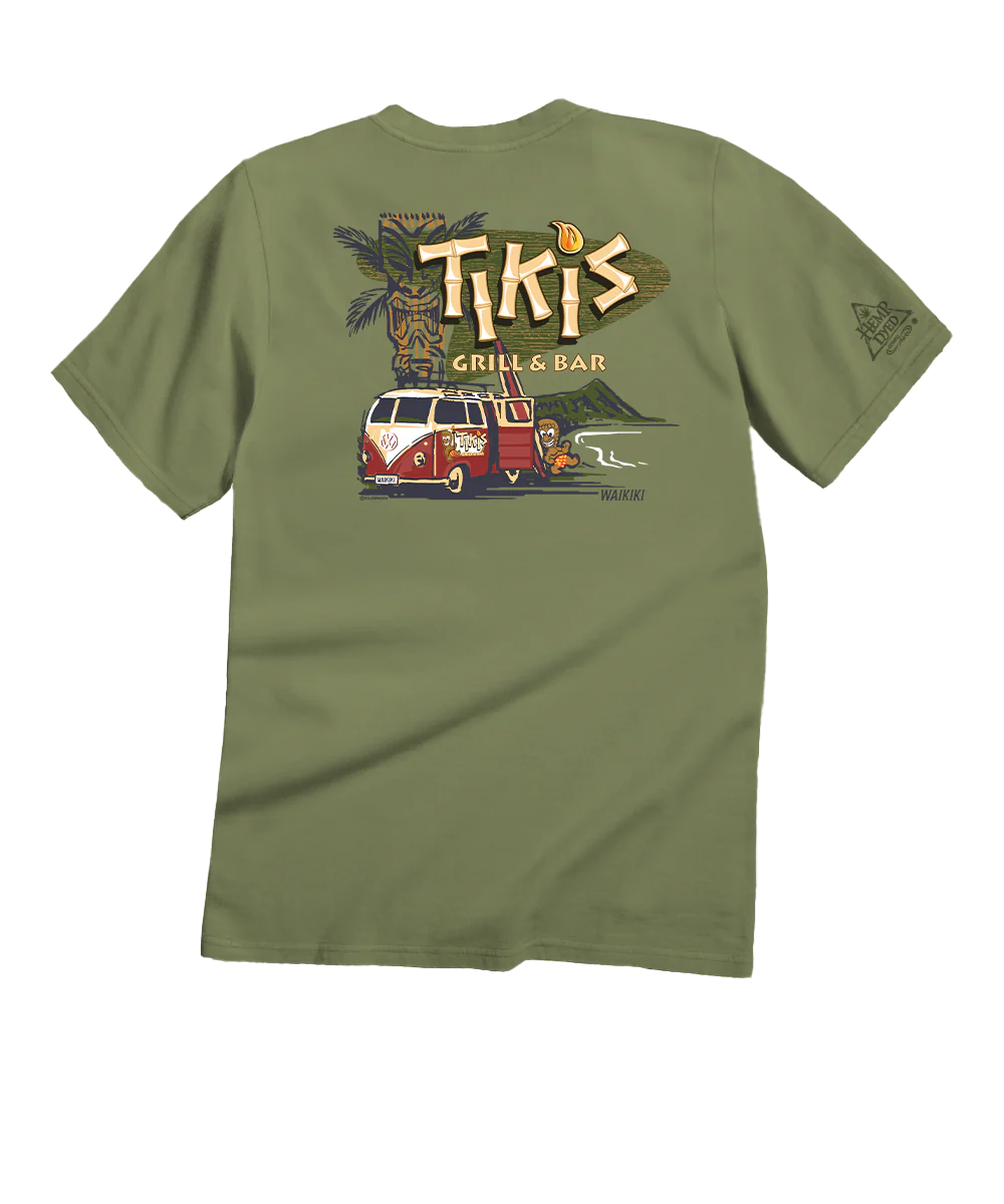 Tikis Grill & Bar Volkswagen Surf Van - Hemp Dyed Short Sleeve Crewneck T-Shirt