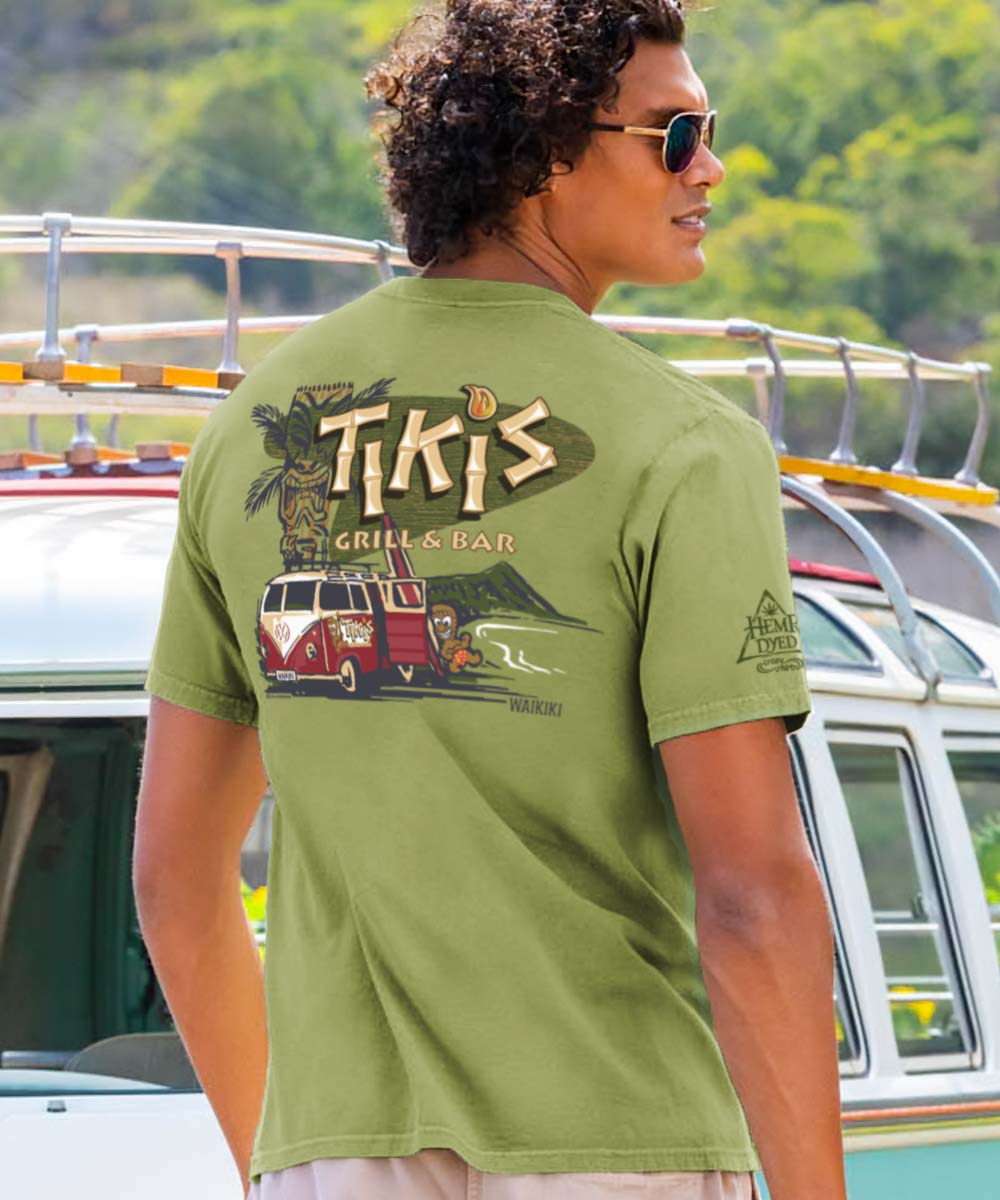 Tikis Grill & Bar Volkswagen Surf Van - Hemp Dyed Short Sleeve Crewneck T-Shirt - Image 2