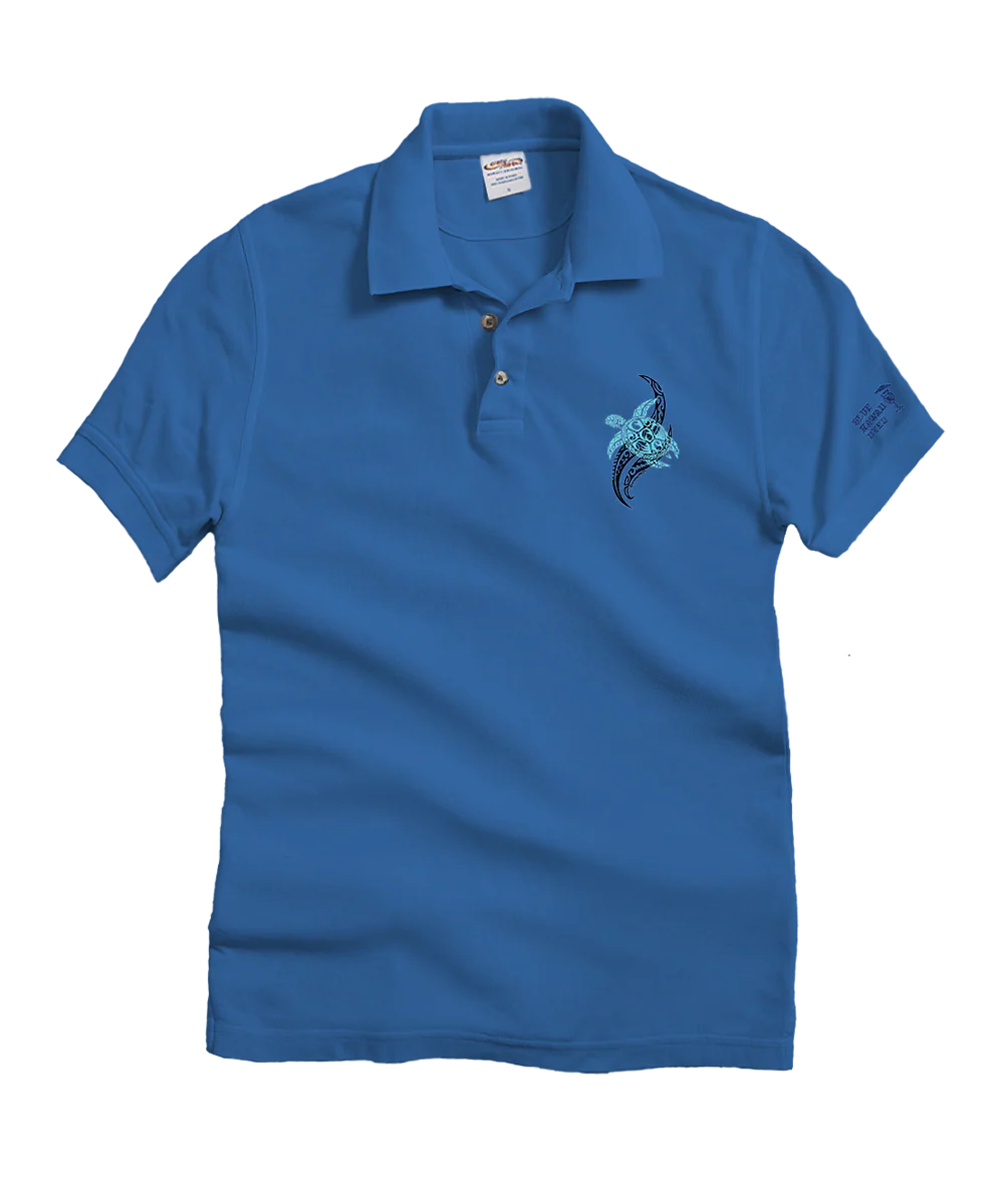 Tribal Honu Sets - Blue Hawaii Dyed Short Sleeve Oceanfront Polo Shirt