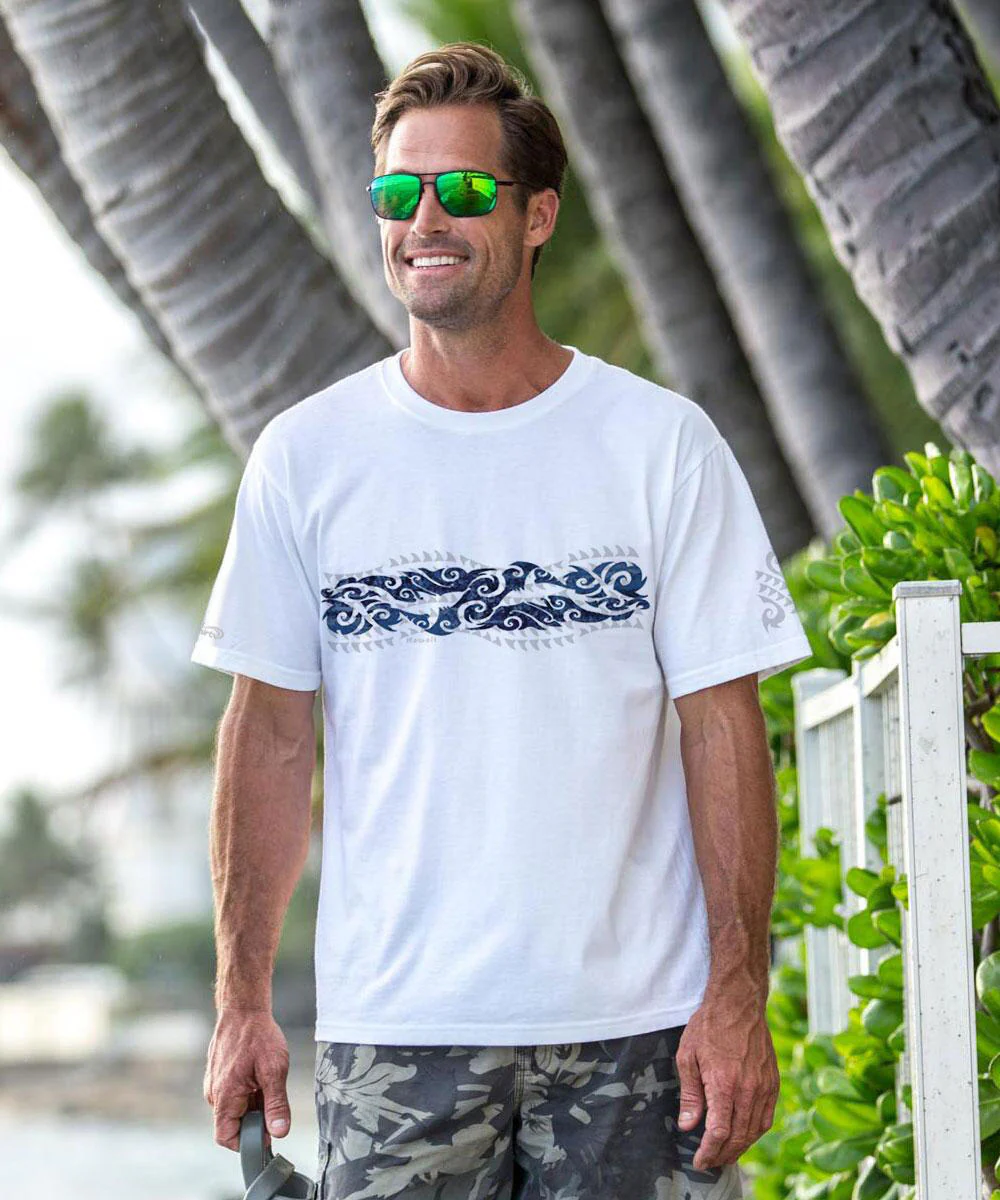 Tribal Mano Stripe - White Short Sleeve Crewneck T-Shirt - Image 2
