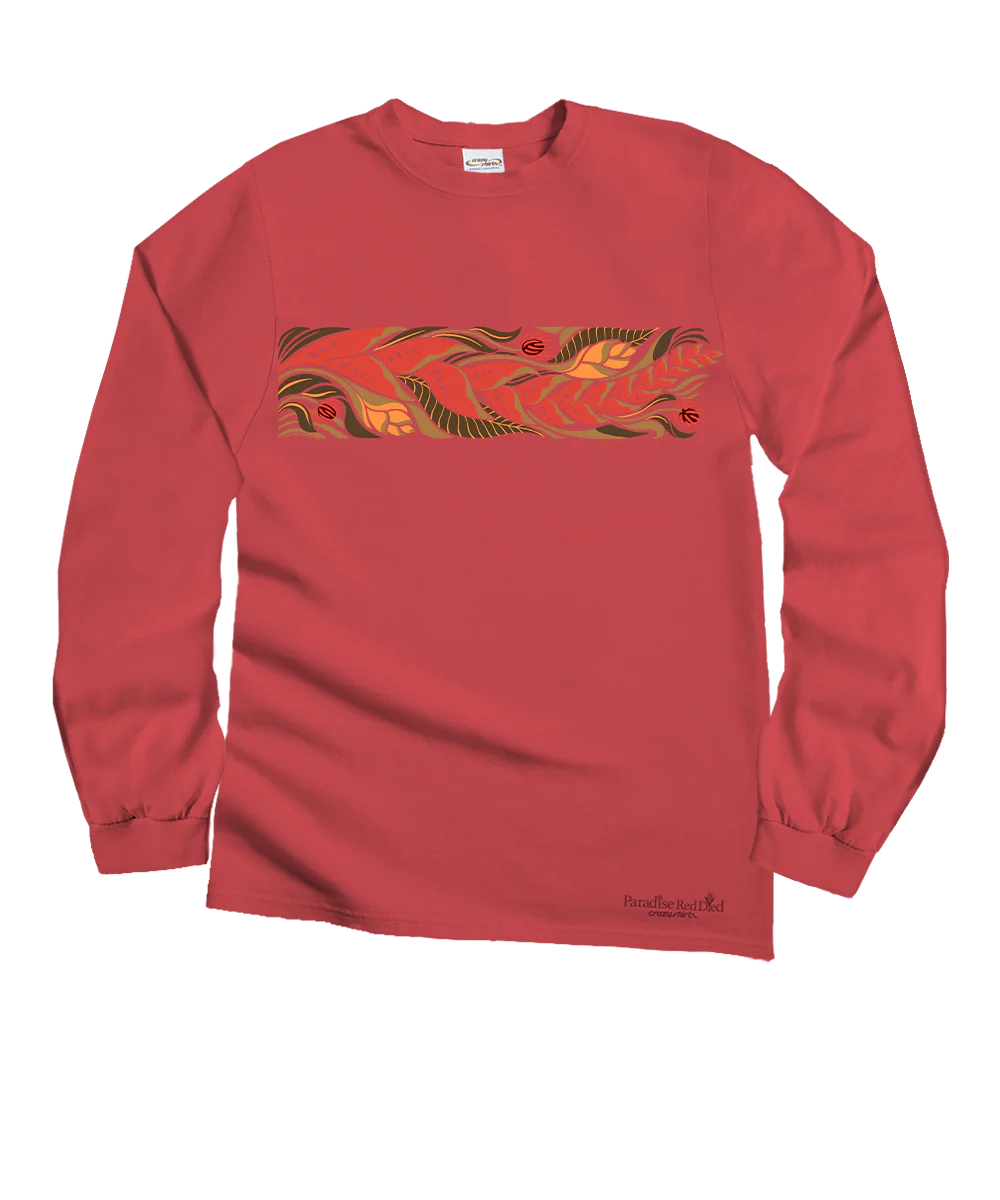 Tropical Florals Band - Paradise Red Dyed Long Sleeve Crewneck T-Shirt