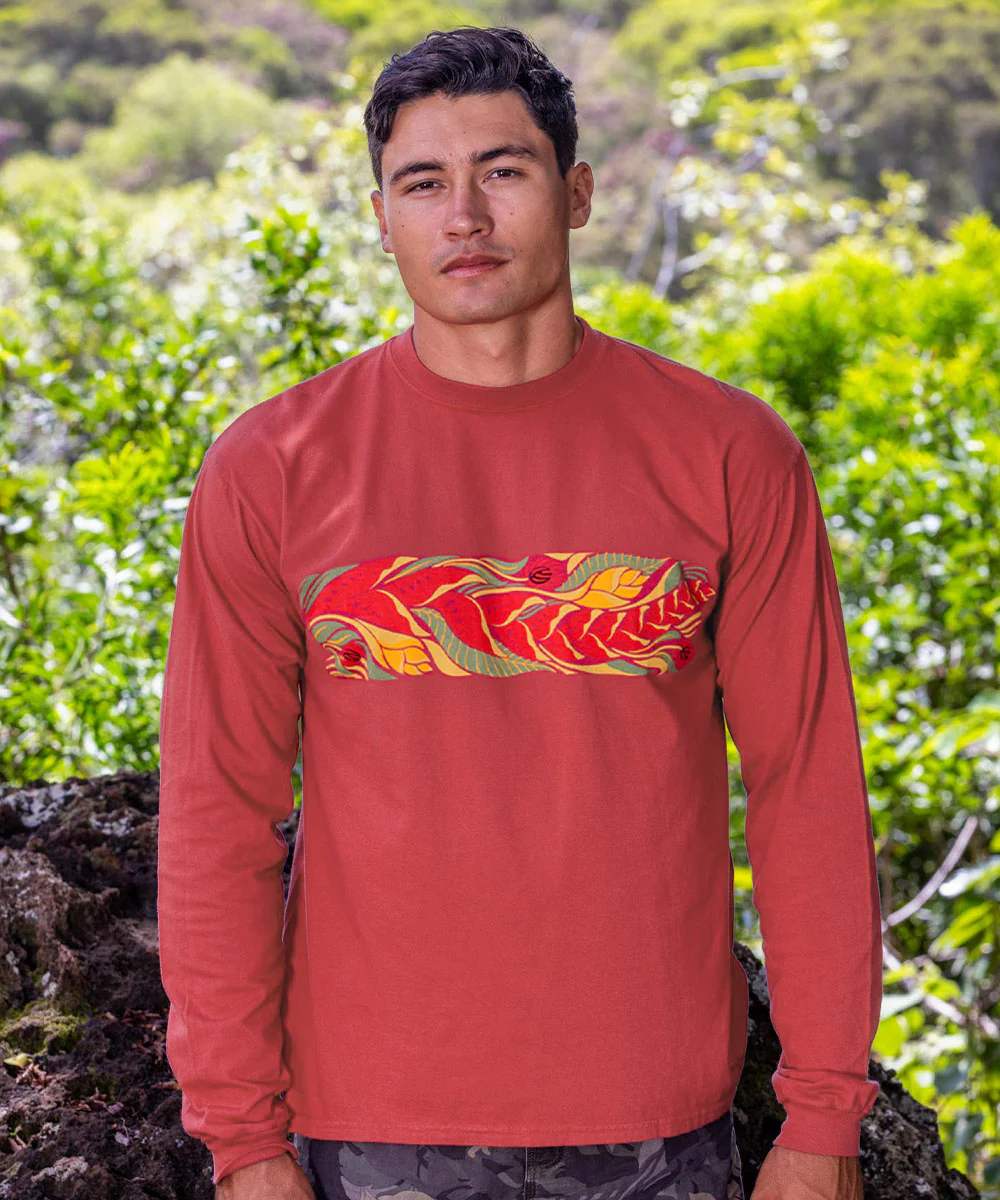 Tropical Florals Band - Paradise Red Dyed Long Sleeve Crewneck T-Shirt - Image 2