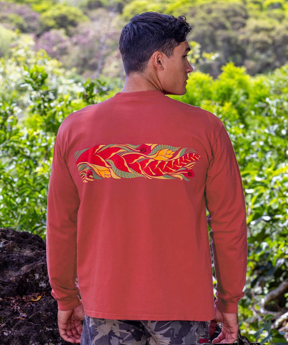 Tropical Florals Band - Paradise Red Dyed Long Sleeve Crewneck T-Shirt - Image 3