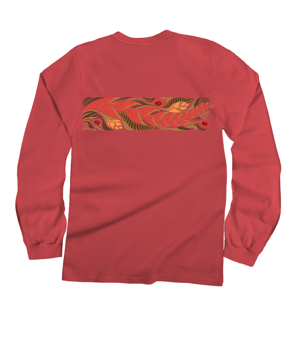 Tropical Florals Band - Paradise Red Dyed Long Sleeve Crewneck T-Shirt - Image 4
