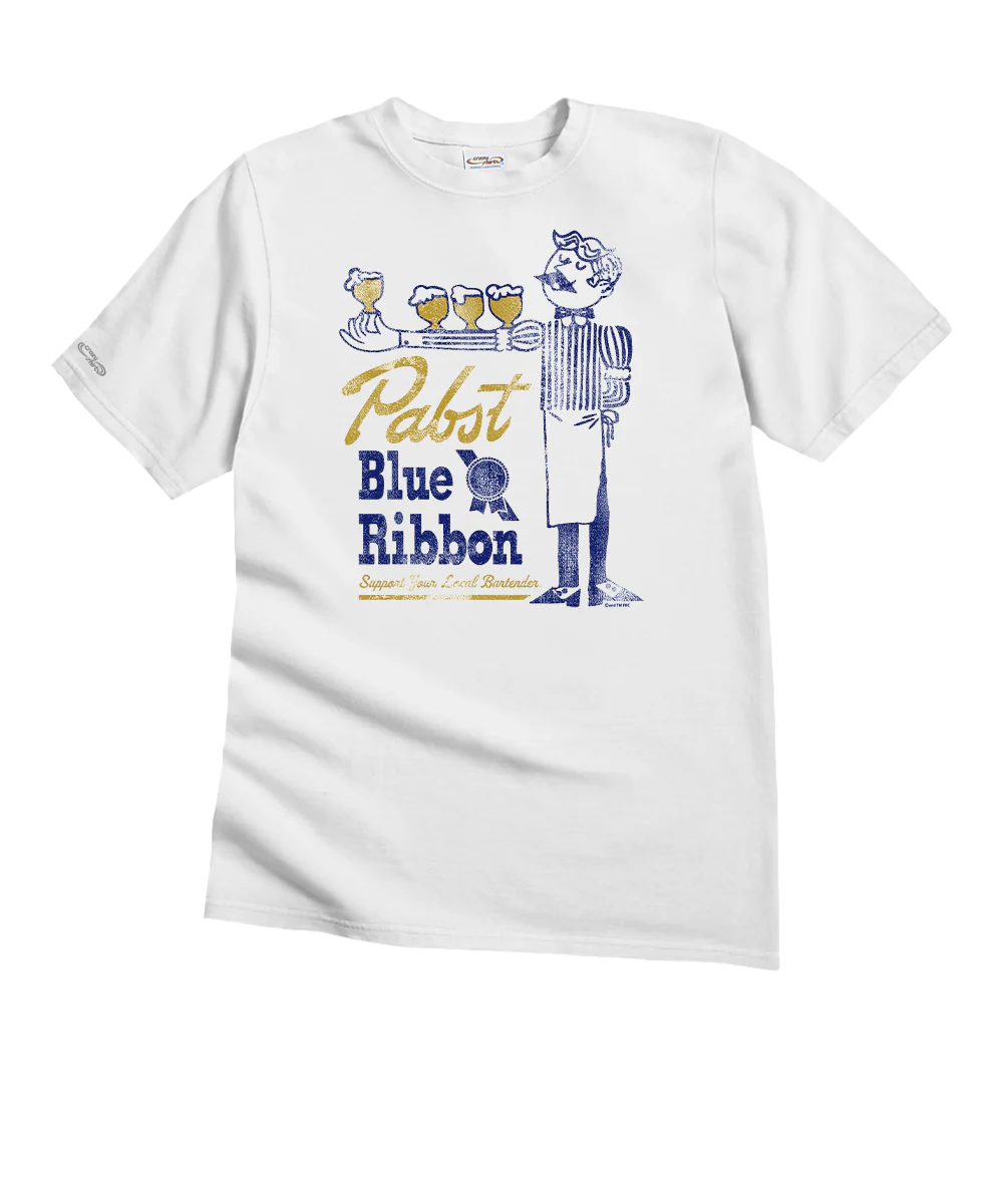 Pabst Blue Ribbon Vintage Waiter - White Short Sleeve Crewneck T-Shirt
