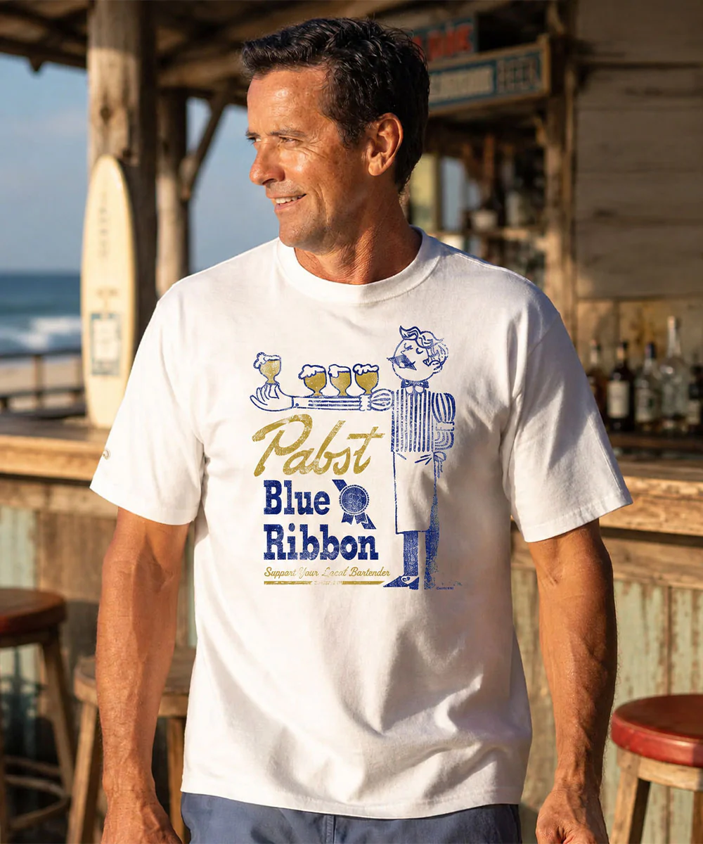 Pabst Blue Ribbon Vintage Waiter - White Short Sleeve Crewneck T-Shirt - Image 2