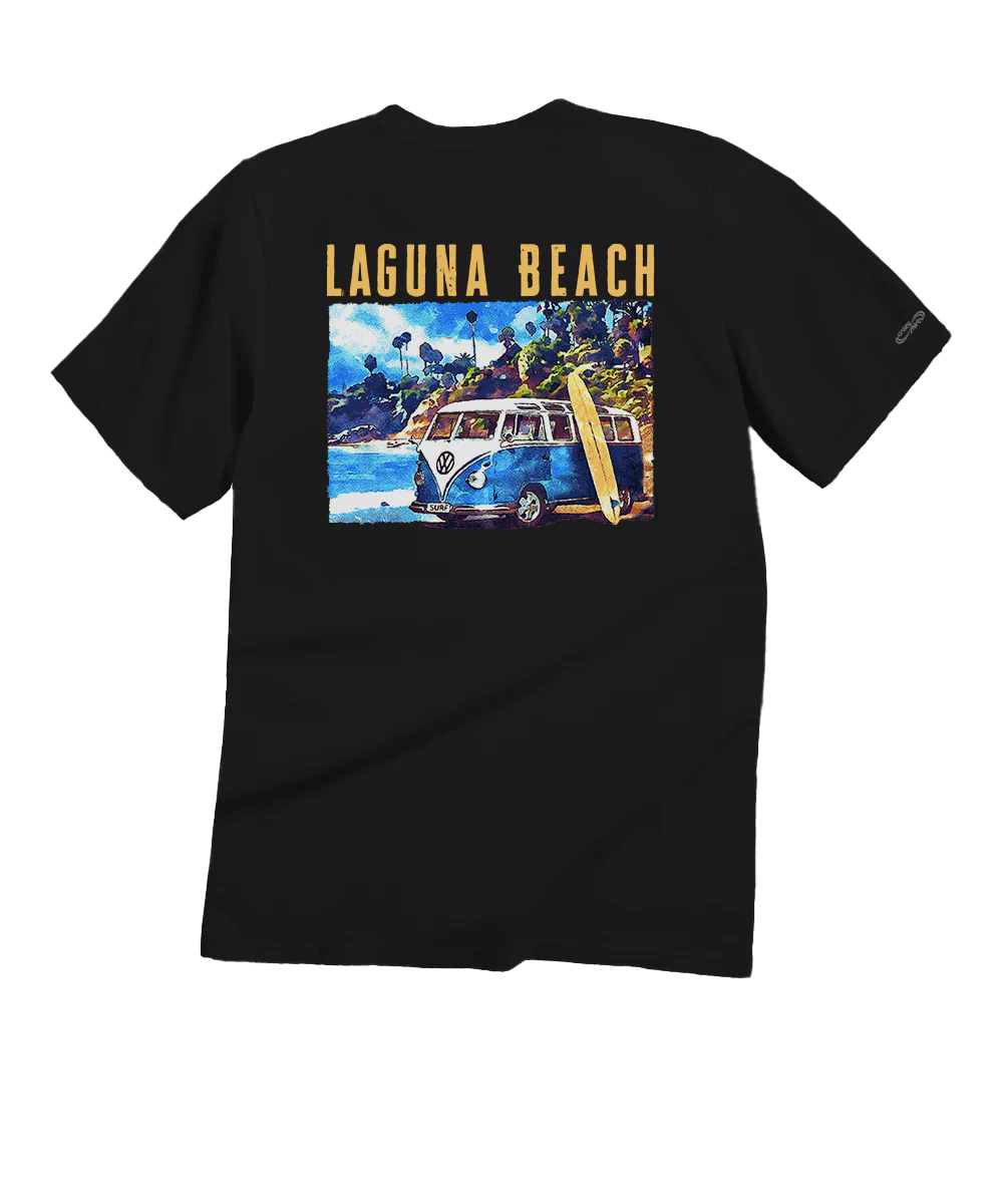 Volkswagen Laguna Beach Van - Black Short Sleeve Crewneck T-Shirt