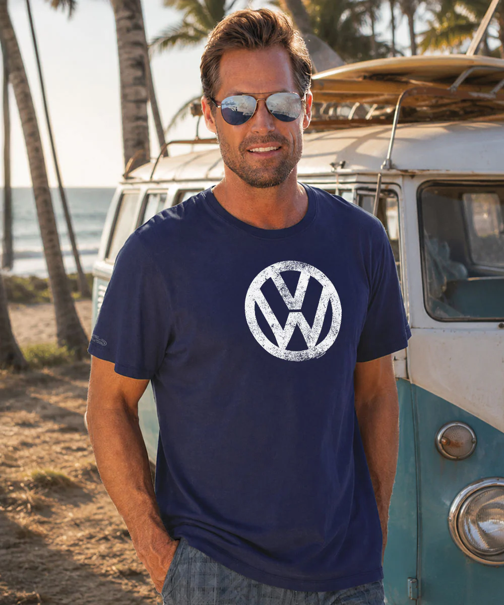Volkswagen Retro Logo - Indigo Short Sleeve Pima T-Shirt - Image 2