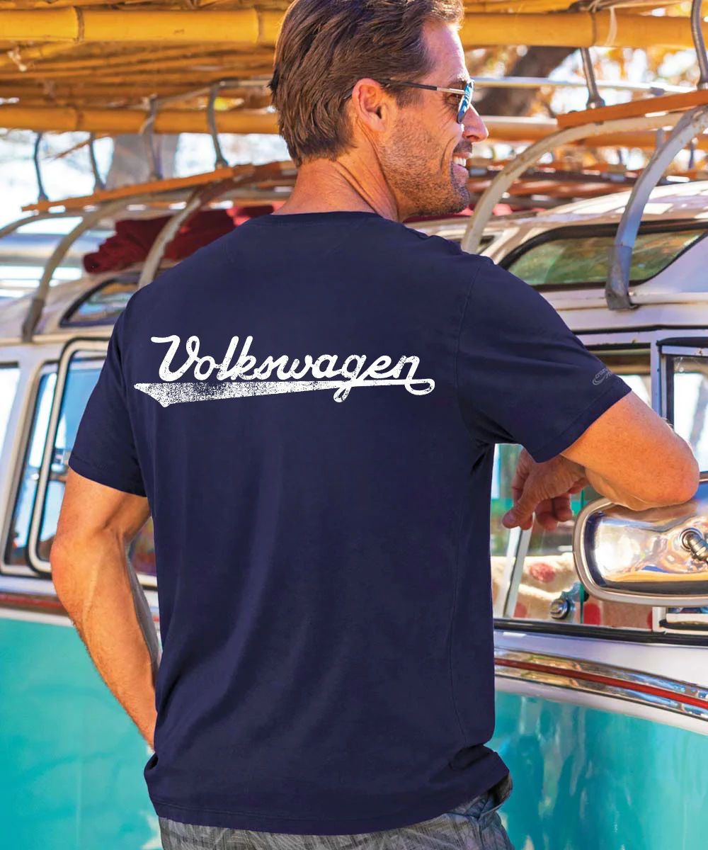 Volkswagen Retro Logo - Indigo Short Sleeve Pima T-Shirt - Image 3