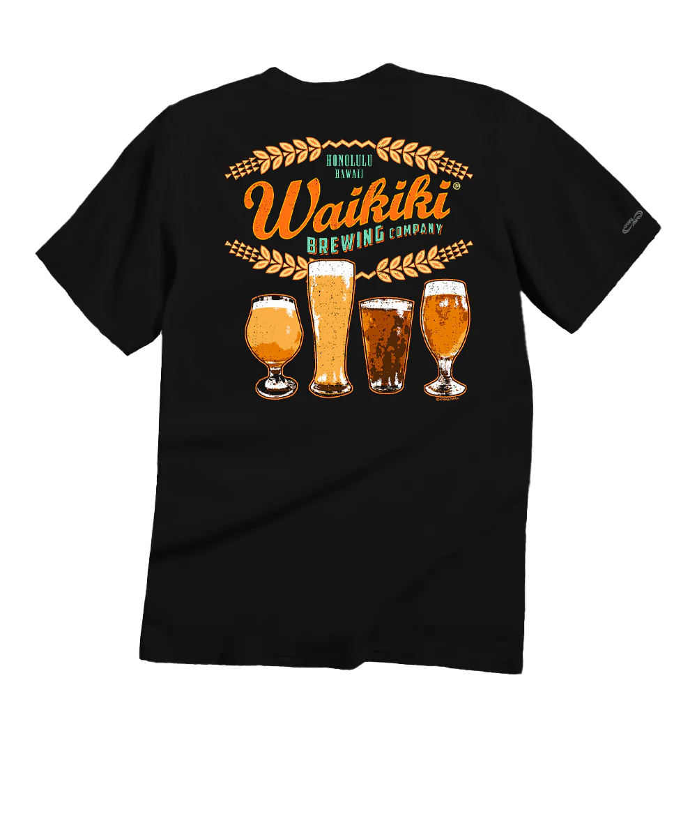 Waikiki Brewing Co Beer Row - Black Short Sleeve Crewneck T-Shirt